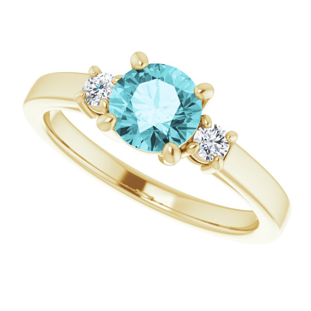 14K Gold Round Natural Blue Zircon & Natural Diamond Accented Ring - Yellow Gold - view 5