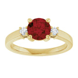 14K Gold Round Natural Mozambique Garnet Accented Ring - Yellow Gold - view 3
