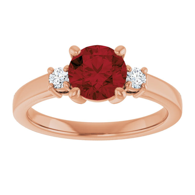 14K Gold Round Natural Mozambique Garnet & Natural Diamond Accented Ring - view 3