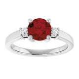14K Gold Round Natural Mozambique Garnet Accented Ring - White Gold - view 3