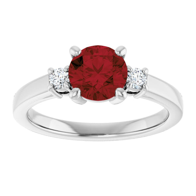 14K Gold Round Natural Mozambique Garnet Accented Ring - White Gold - view 3