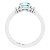 14K Gold Round Natural Blue Zircon & Natural Diamond Accented Ring - White Gold - view 2