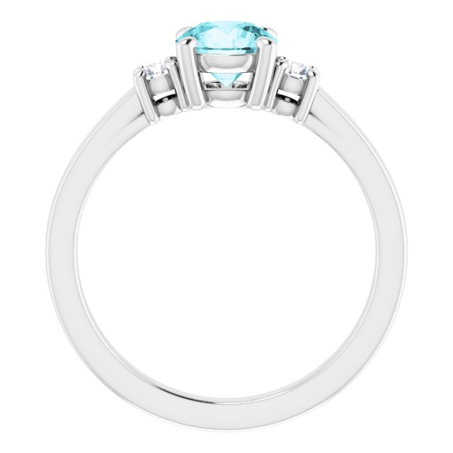 14K Gold Round Natural Blue Zircon & Natural Diamond Accented Ring - White Gold - view 2