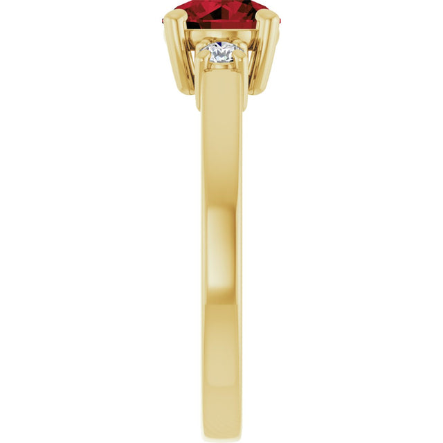 14K Gold Round Natural Mozambique Garnet Accented Ring - Yellow Gold - view 4
