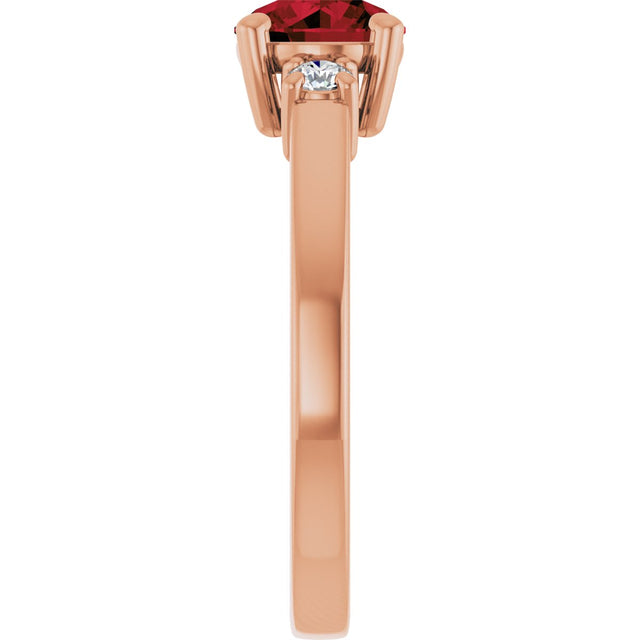 14K Gold Round Natural Mozambique Garnet & Natural Diamond Accented Ring - view 4