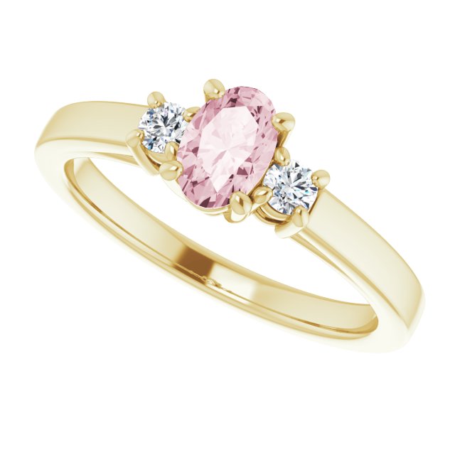 14K Gold Oval Natural Pink Morganite & Natural Diamond Accented Ring – 6x4mm - Yellow Gold - view 5