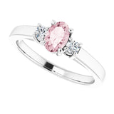 14K Gold Oval Natural Pink Morganite & Natural Diamond Accented Ring – 6x4mm - White Gold - view 5