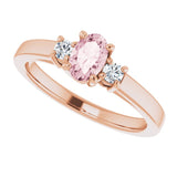 14K Gold Oval Natural Pink Morganite & Natural Diamond Accented Ring – 6x4mm - Rose Gold - view 5