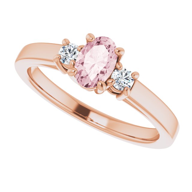 14K Gold Oval Natural Pink Morganite & Natural Diamond Accented Ring – 6x4mm - Rose Gold - view 5