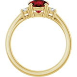 14K Gold Round Natural Mozambique Garnet Accented Ring - Yellow Gold - view 2