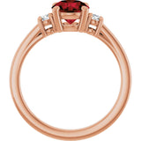 14K Gold Round Natural Mozambique Garnet & Natural Diamond Accented Ring - view 2