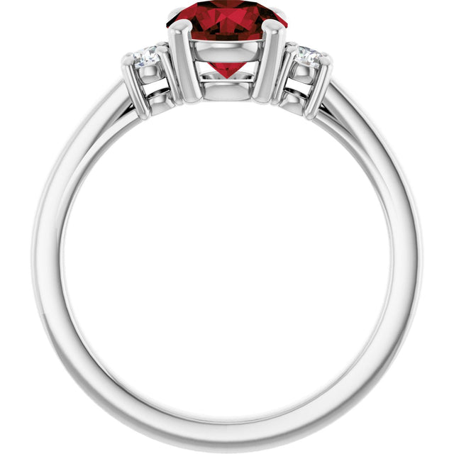 14K Gold Round Natural Mozambique Garnet Accented Ring - White Gold - view 2