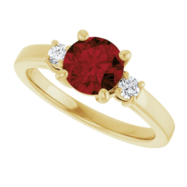 14K Gold Round Natural Mozambique Garnet Accented Ring - Yellow Gold - view 5