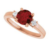 14K Gold Round Natural Mozambique Garnet & Natural Diamond Accented Ring - view 5