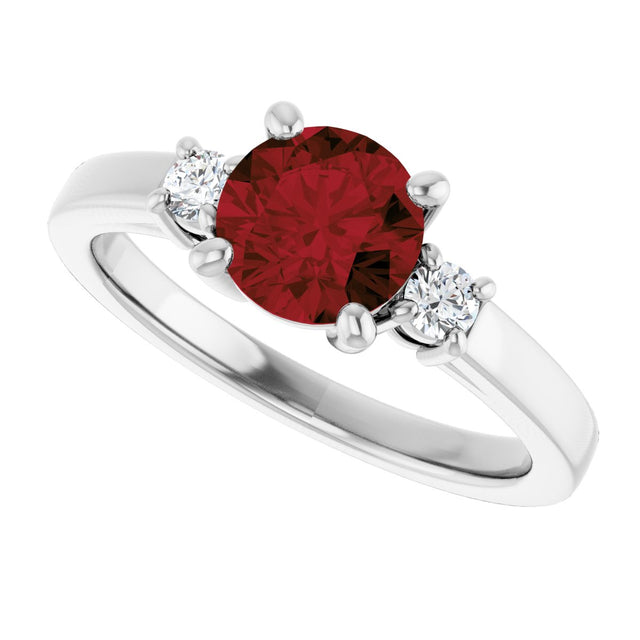 14K Gold Round Natural Mozambique Garnet Accented Ring - White Gold - view 5