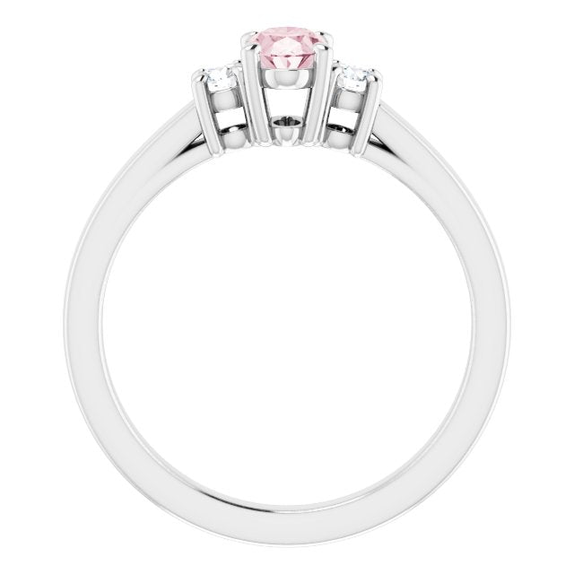 14K Gold Oval Natural Pink Morganite & Natural Diamond Accented Ring – 6x4mm - White Gold - view 2