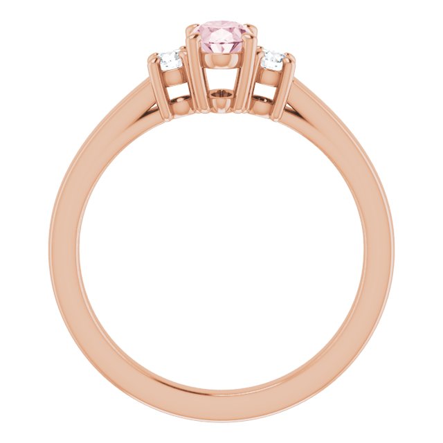 14K Gold Oval Natural Pink Morganite & Natural Diamond Accented Ring – 6x4mm - Rose Gold - view 2