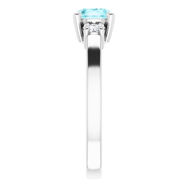 14K Gold Round Natural Blue Zircon & Natural Diamond Accented Ring - White Gold - view 5