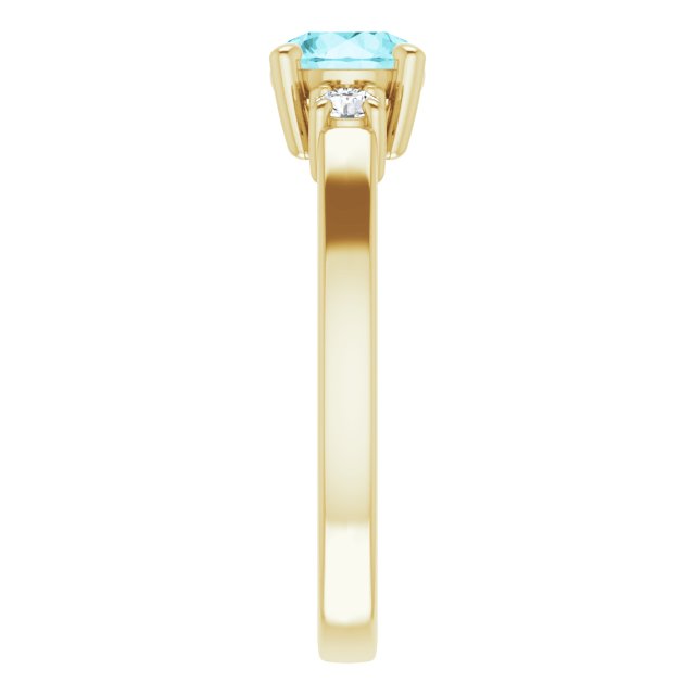 14K Gold Round Natural Blue Zircon & Natural Diamond Accented Ring - Yellow Gold - view 4