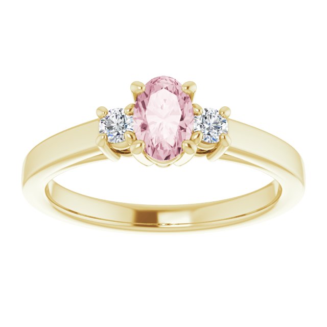 14K Gold Oval Natural Pink Morganite & Natural Diamond Accented Ring – 6x4mm - Yellow Gold - view 3