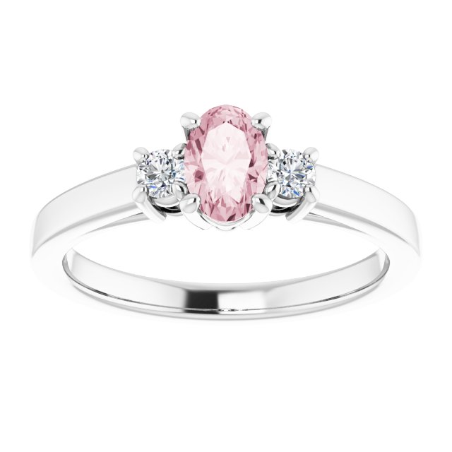 14K Gold Oval Natural Pink Morganite & Natural Diamond Accented Ring – 6x4mm - White Gold - view 3