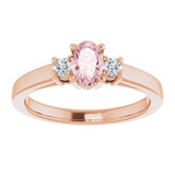 14K Gold Oval Natural Pink Morganite & Natural Diamond Accented Ring – 6x4mm - Rose Gold - view 3