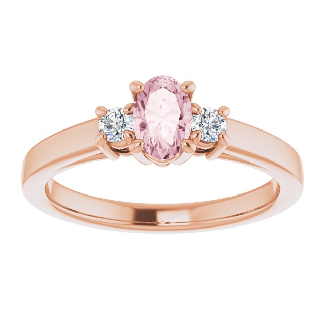 14K Gold Oval Natural Pink Morganite & Natural Diamond Accented Ring – 6x4mm - Rose Gold - view 3