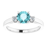 14K Gold Round Natural Blue Zircon & Natural Diamond Accented Ring - White Gold - view 4