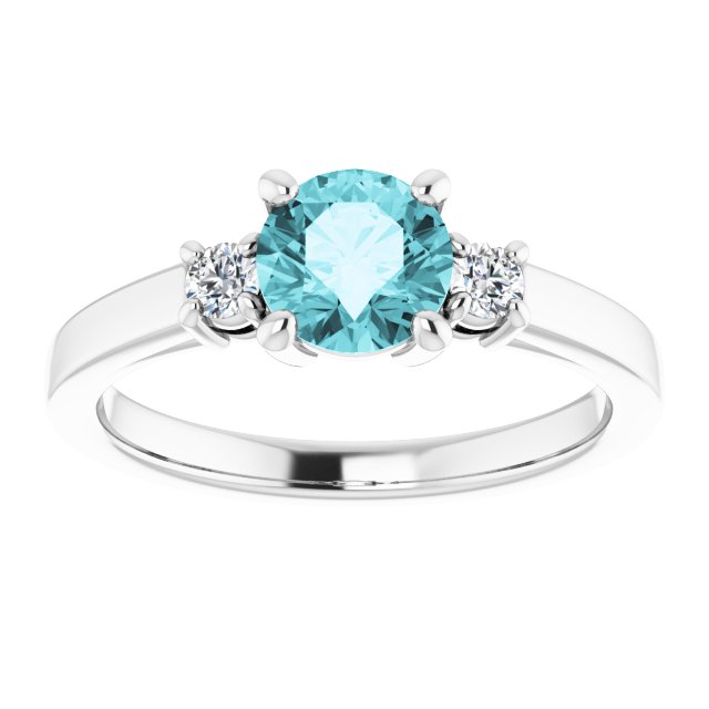 14K Gold Round Natural Blue Zircon & Natural Diamond Accented Ring - White Gold - view 4