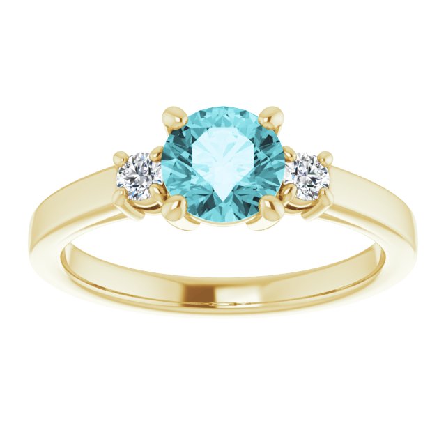 14K Gold Round Natural Blue Zircon & Natural Diamond Accented Ring - Yellow Gold - view 3