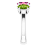 14K Gold Oval Pink Tourmaline & Peridot Three-Stone Ring - view 5