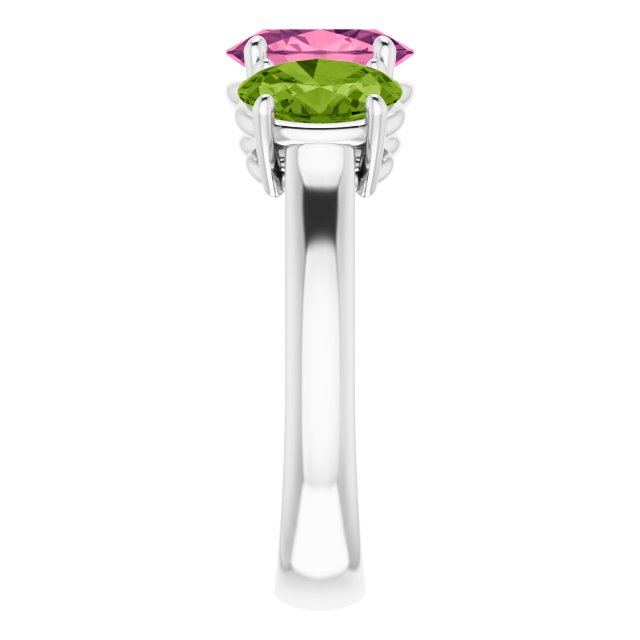 14K Gold Oval Pink Tourmaline & Peridot Three-Stone Ring - view 5