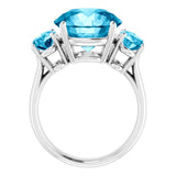 14K Gold Round Aquamarine Three-Stone Ring - view 5
