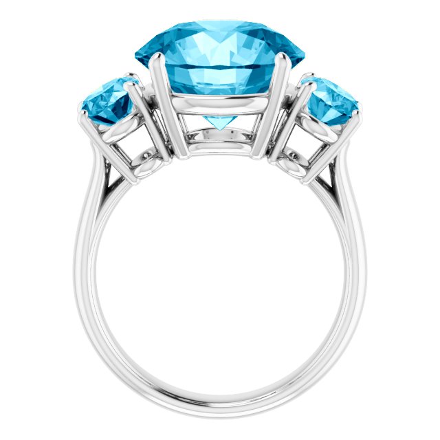 14K Gold Round Aquamarine Three-Stone Ring - view 5