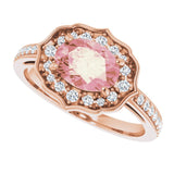 14K Gold Oval Natural Peach Morganite & Natural Diamond Vintage-Inspired Ring - Rose Gold - view 5