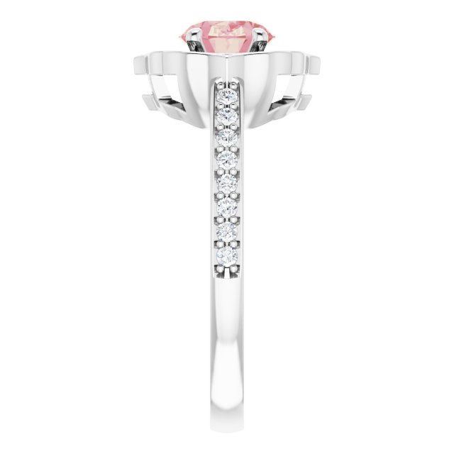 14K Gold Oval Natural Peach Morganite & Natural Diamond Vintage-Inspired Ring - White Gold - view 4