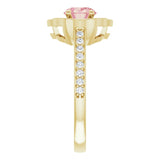 14K Gold Oval Natural Peach Morganite & Natural Diamond Vintage-Inspired Ring - Yellow Gold - view 4
