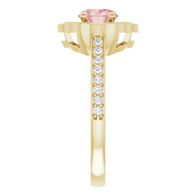 14K Gold Oval Natural Peach Morganite & Natural Diamond Vintage-Inspired Ring - Yellow Gold - view 4