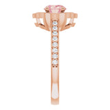 14K Gold Oval Natural Peach Morganite & Natural Diamond Vintage-Inspired Ring - Rose Gold - view 4