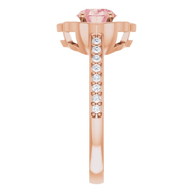 14K Gold Oval Natural Peach Morganite & Natural Diamond Vintage-Inspired Ring - Rose Gold - view 4