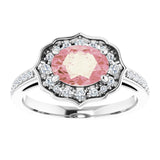 Platinum Oval Natural Peach Morganite & Natural Diamond Vintage-Inspired Ring - view 3