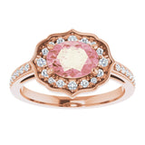 14K Gold Oval Natural Peach Morganite & Natural Diamond Vintage-Inspired Ring - Rose Gold - view 3