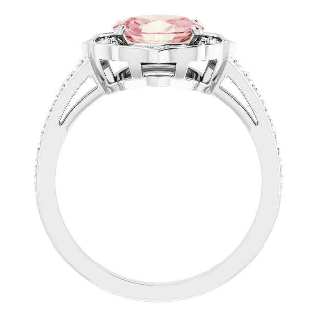 Platinum Oval Natural Peach Morganite & Natural Diamond Vintage-Inspired Ring - view 2