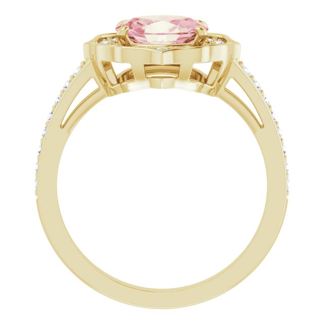 14K Gold Oval Natural Peach Morganite & Natural Diamond Vintage-Inspired Ring - Yellow Gold - view 2