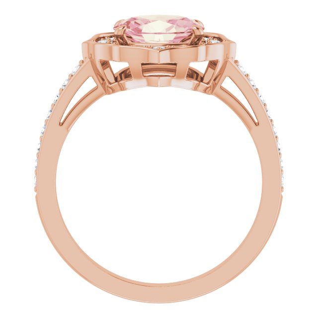 14K Gold Oval Natural Peach Morganite & Natural Diamond Vintage-Inspired Ring - Rose Gold - view 2