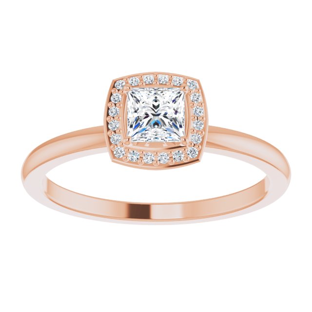 14K Gold Square Natural Diamond Halo-Style Ring - Rose Gold - view 9
