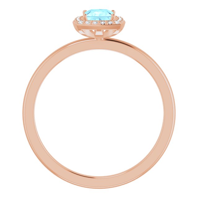 14K Gold Square Natural Aquamarine Halo-Style Ring - Rose Gold - view 8