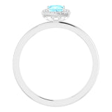 14K Gold Square Natural Aquamarine Halo-Style Ring - White Gold - view 7