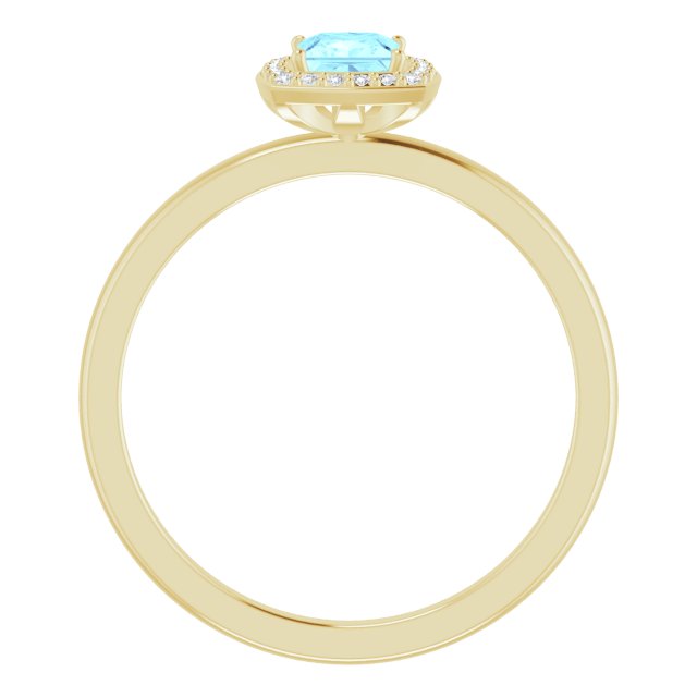 14K Gold Square Natural Aquamarine Halo-Style Ring - Yellow Gold - view 7