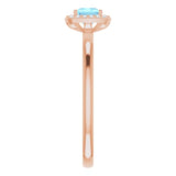 14K Gold Square Natural Aquamarine Halo-Style Ring - Rose Gold - view 11